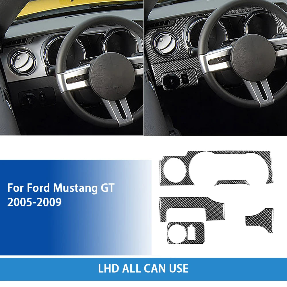 For Ford Mustang GT 2005—2009 Car Accessories Carbon Fiber Interior Door Console Gear AC Vent Panel Trim Sticker Modification