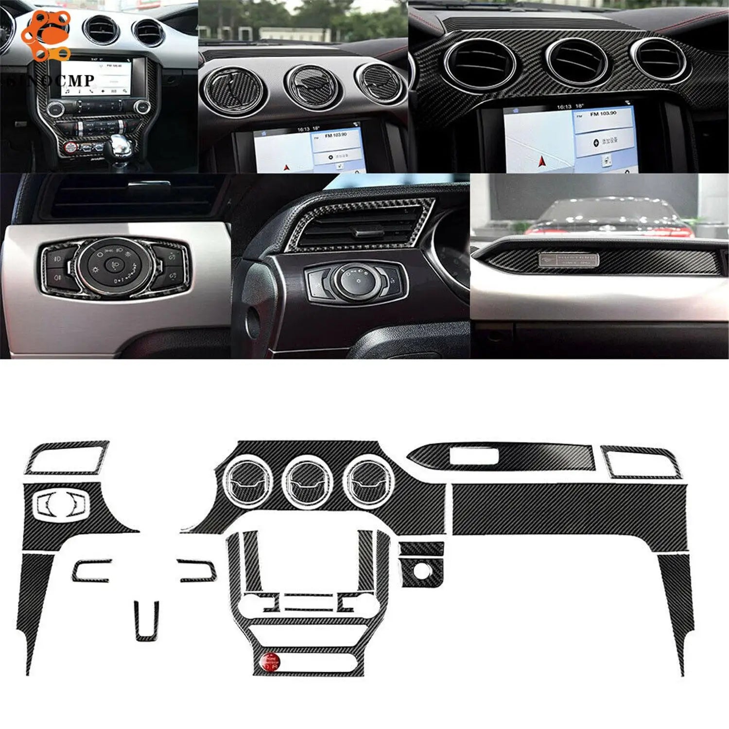 31Pcs Carbon Fiber Interior Dashboard Full Set Cover Car Stickers For Ford Mustang 2015-2019 Car Interior Accessories