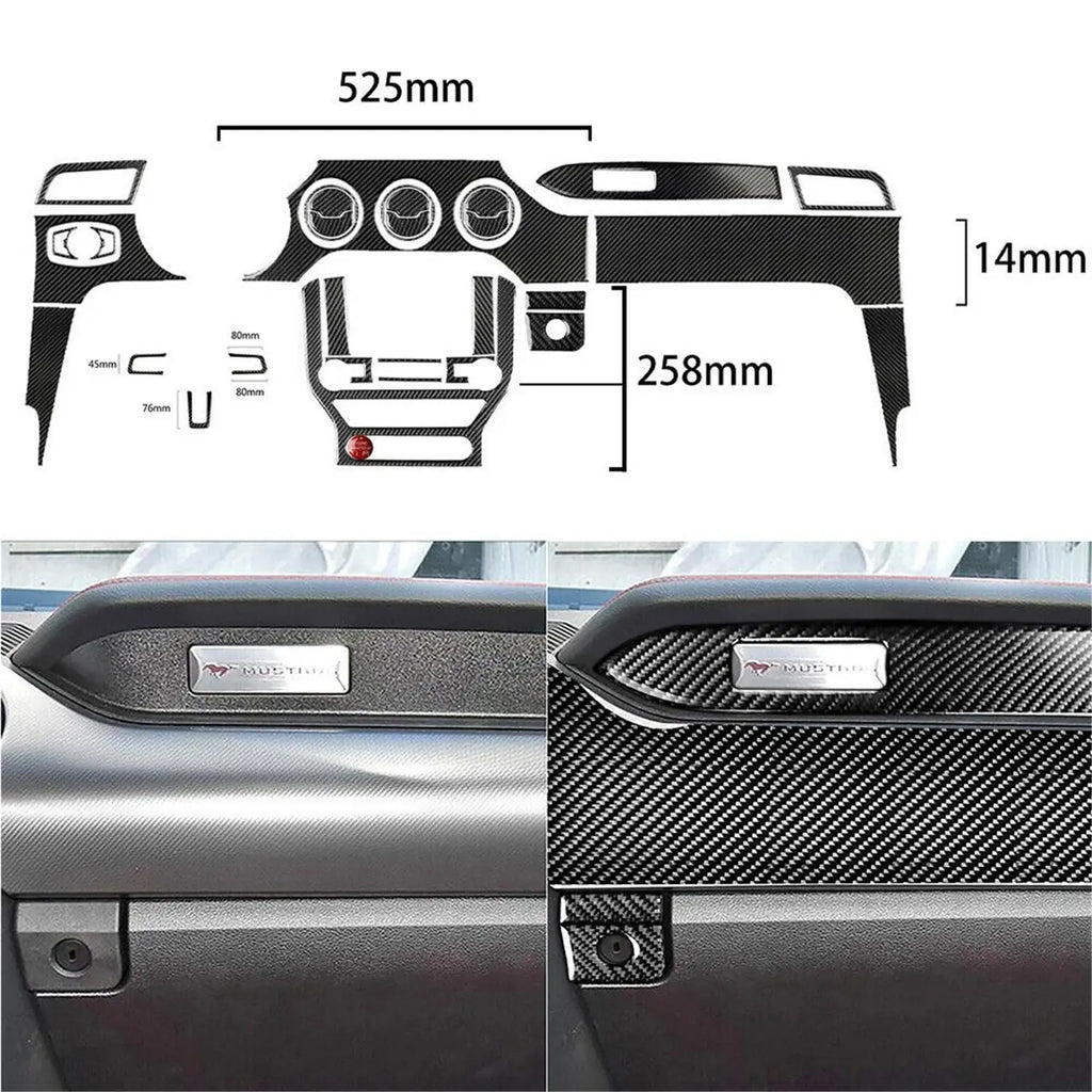 31Pcs Carbon Fiber Interior Dashboard Full Set Cover Car Stickers For Ford Mustang 2015-2019 Car Interior Accessories