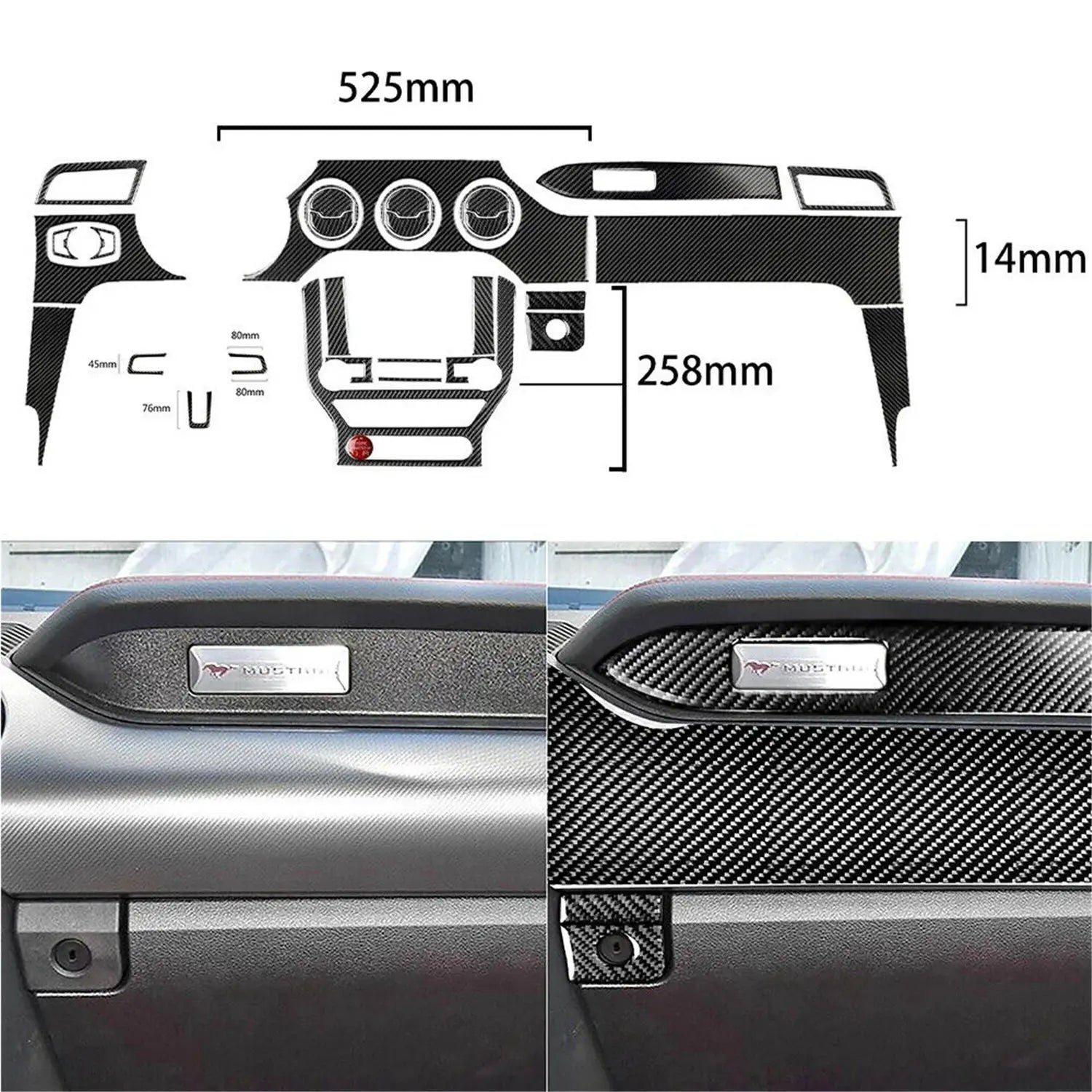 31Pcs Carbon Fiber Interior Dashboard Full Set Cover Car Stickers For Ford Mustang 2015-2019 Car Interior Accessories