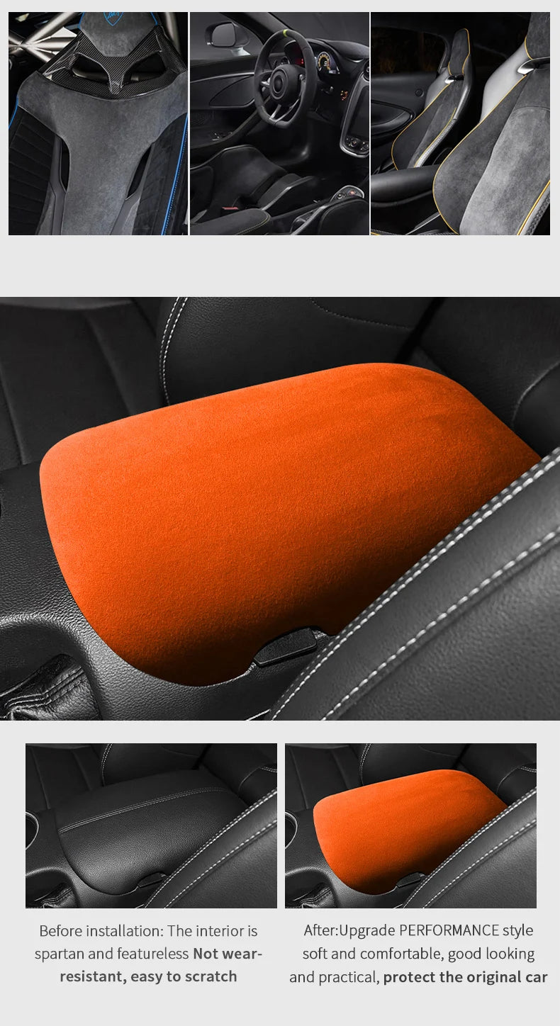 Made of Alcantara For Mustang Seat Armrest Box Boot Cover Decorative Trim Sticker Car Interior Performance Tuning Accessories