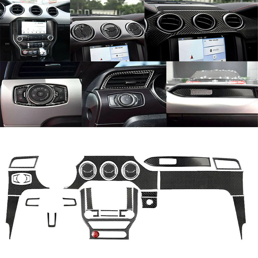31Pcs Carbon Fiber Interior Dashboard Full Set Cover Car Stickers For Ford Mustang 2015-2019 Car Interior Accessories