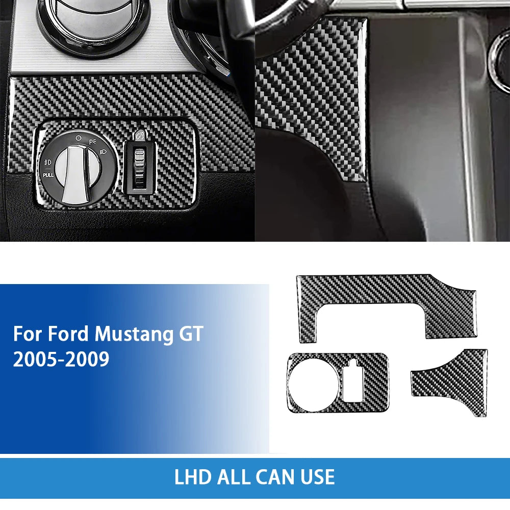 For Ford Mustang GT 2005—2009 Car Accessories Carbon Fiber Interior Door Console Gear AC Vent Panel Trim Sticker Modification