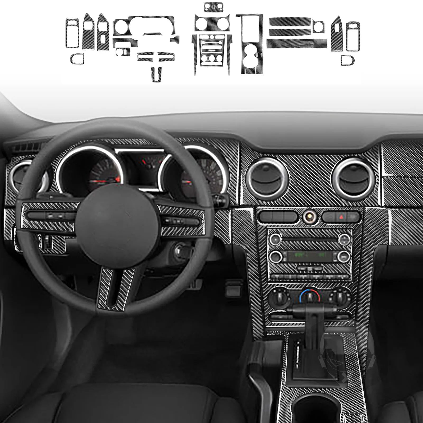 For Ford Mustang GT 2005—2009 Car Accessories Carbon Fiber Interior Door Console Gear AC Vent Panel Trim Sticker Modification