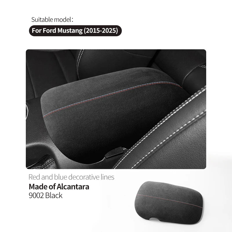 Made of Alcantara For Mustang Seat Armrest Box Boot Cover Decorative Trim Sticker Car Interior Performance Tuning Accessories
