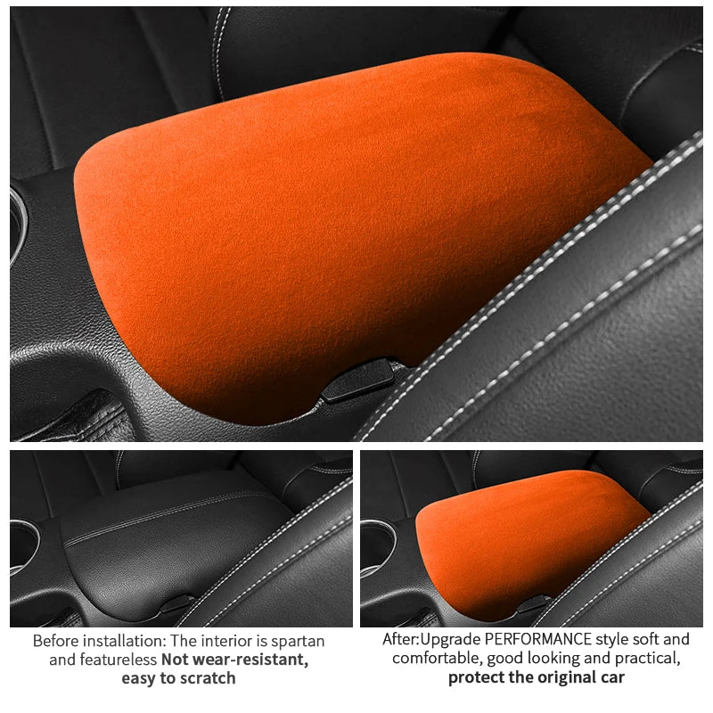 Made of Alcantara For Mustang Seat Armrest Box Boot Cover Decorative Trim Sticker Car Interior Performance Tuning Accessories