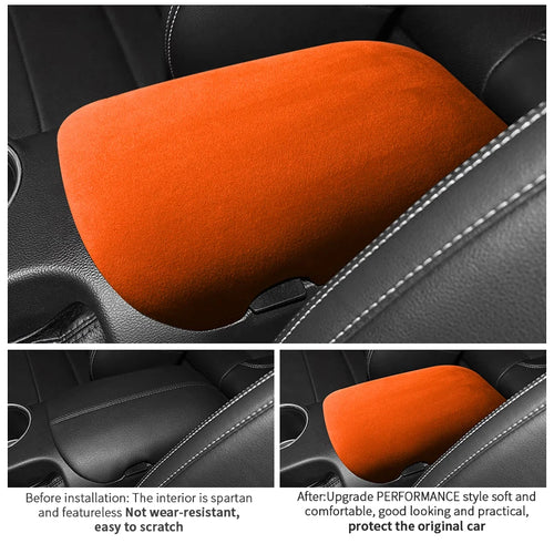 Made of Alcantara For Mustang Seat Armrest Box Boot Cover Decorative Trim Sticker Car Interior Performance Tuning Accessories