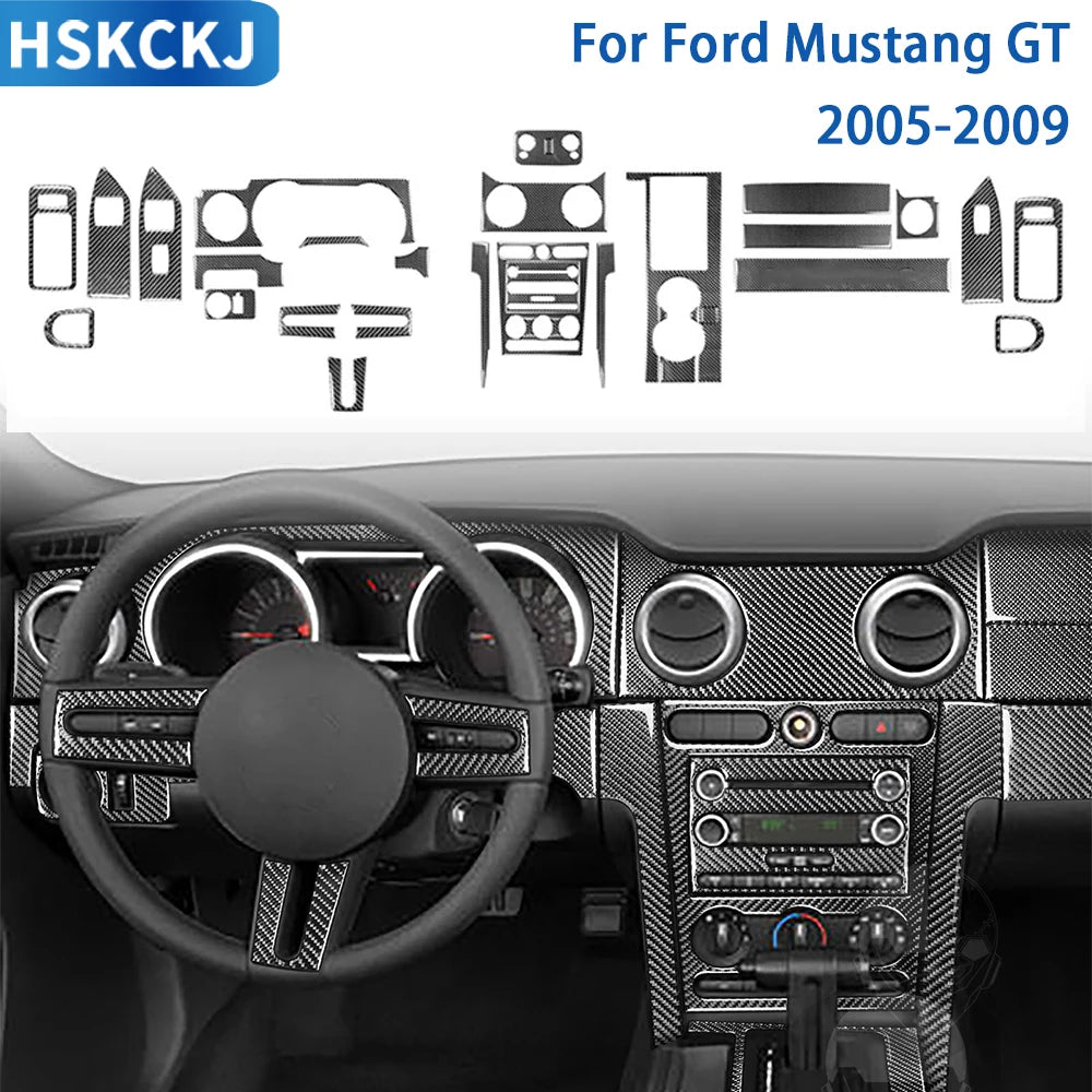 For Ford Mustang GT 2005—2009 Car Accessories Carbon Fiber Interior Door Console Gear AC Vent Panel Trim Sticker Modification