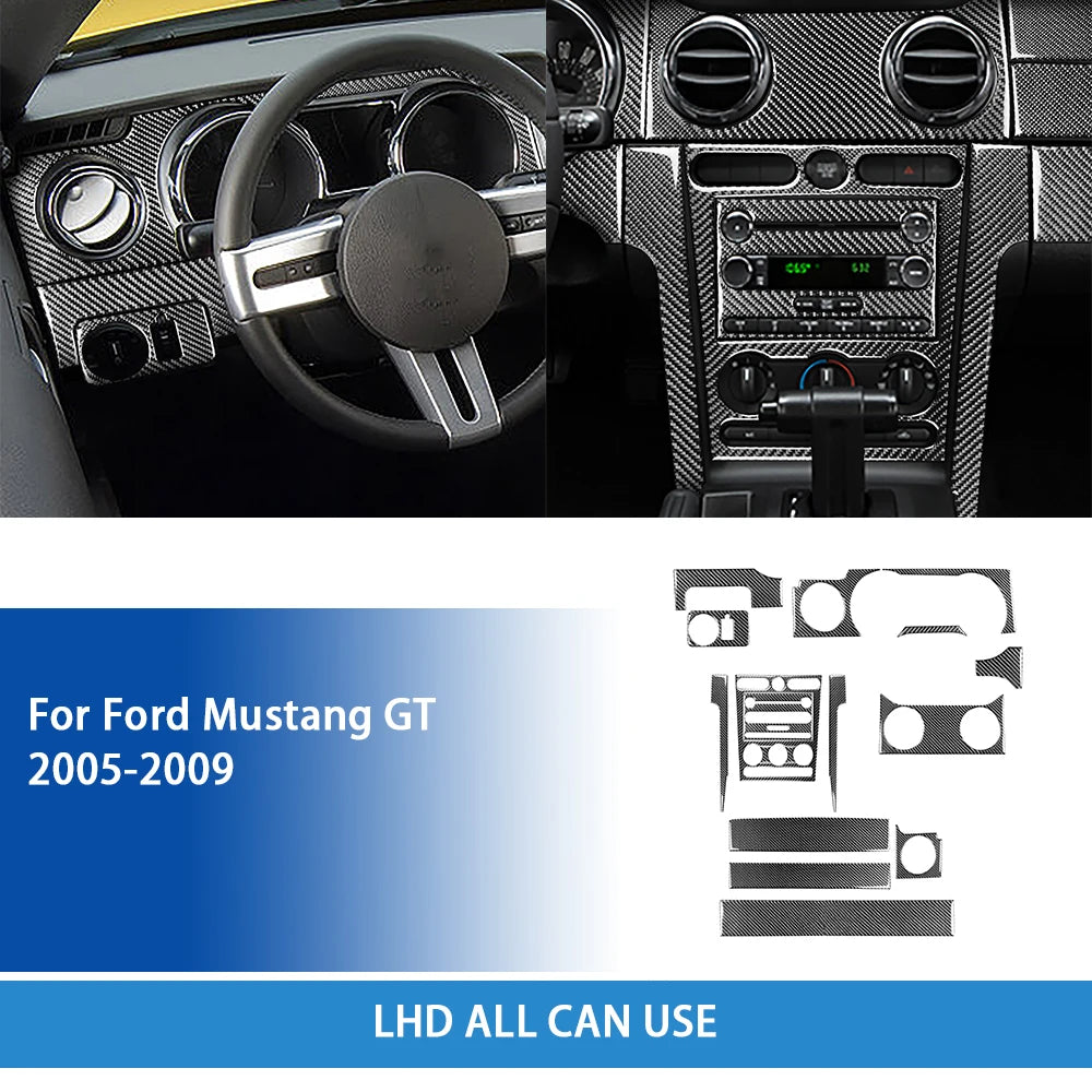 For Ford Mustang GT 2005—2009 Car Accessories Carbon Fiber Interior Door Console Gear AC Vent Panel Trim Sticker Modification
