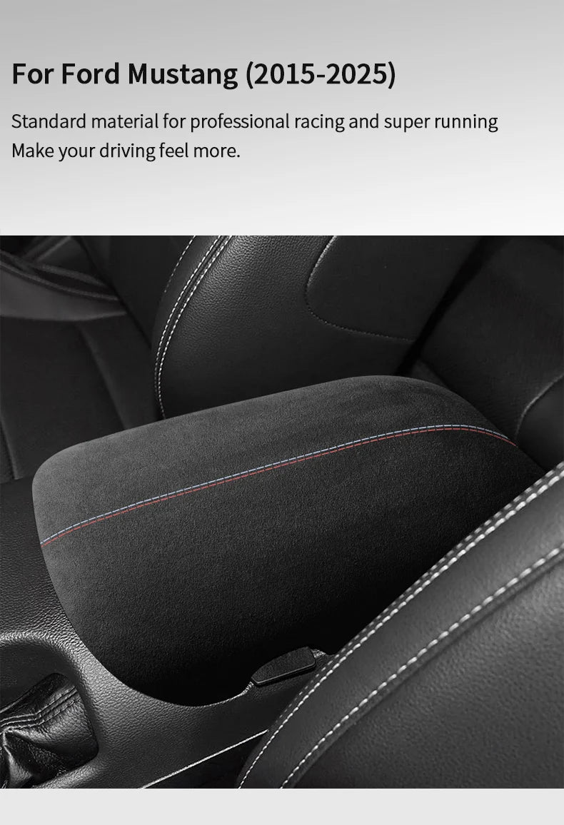 Made of Alcantara For Mustang Seat Armrest Box Boot Cover Decorative Trim Sticker Car Interior Performance Tuning Accessories